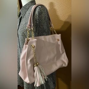 New pink pebble grain tote with tassels.